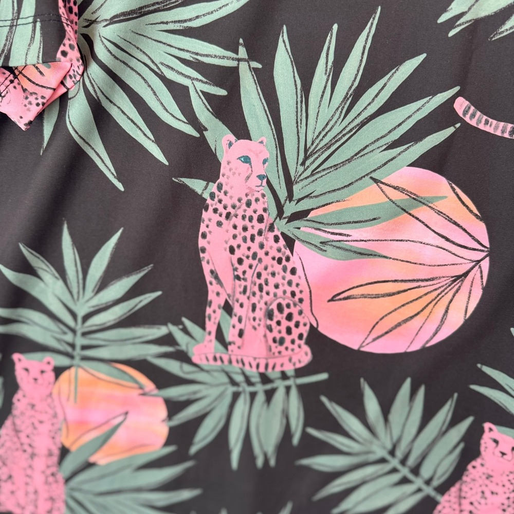 Bad Birdie Mens Pink Cheetah Tropical Palm Golf Polo Shirt Black XL - Picture 3 of 8